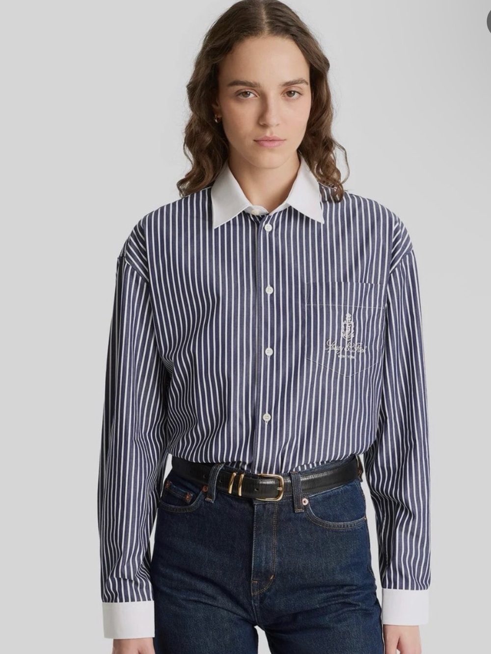 Sporty & Rich Vendome Oversized Shirt - Navy Stripe/White